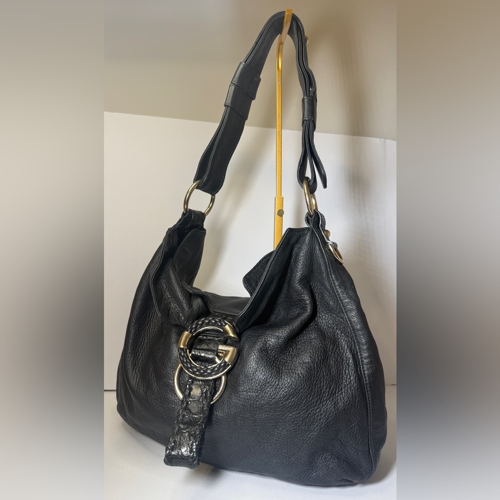 Gucci Black Hobo Bag with Gold Accents